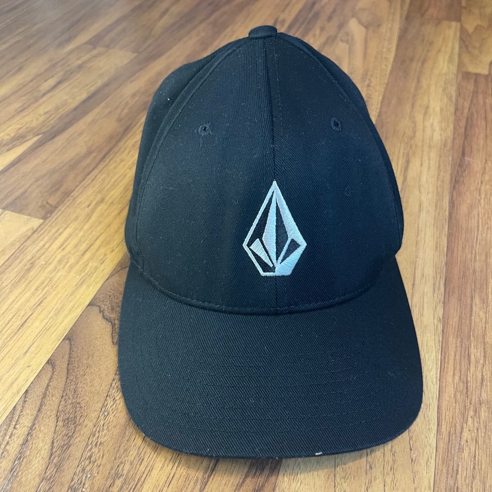 Volcom Full Stone Flexfit Hat Mens L-XL Black Embroidered Logo Skater Cap